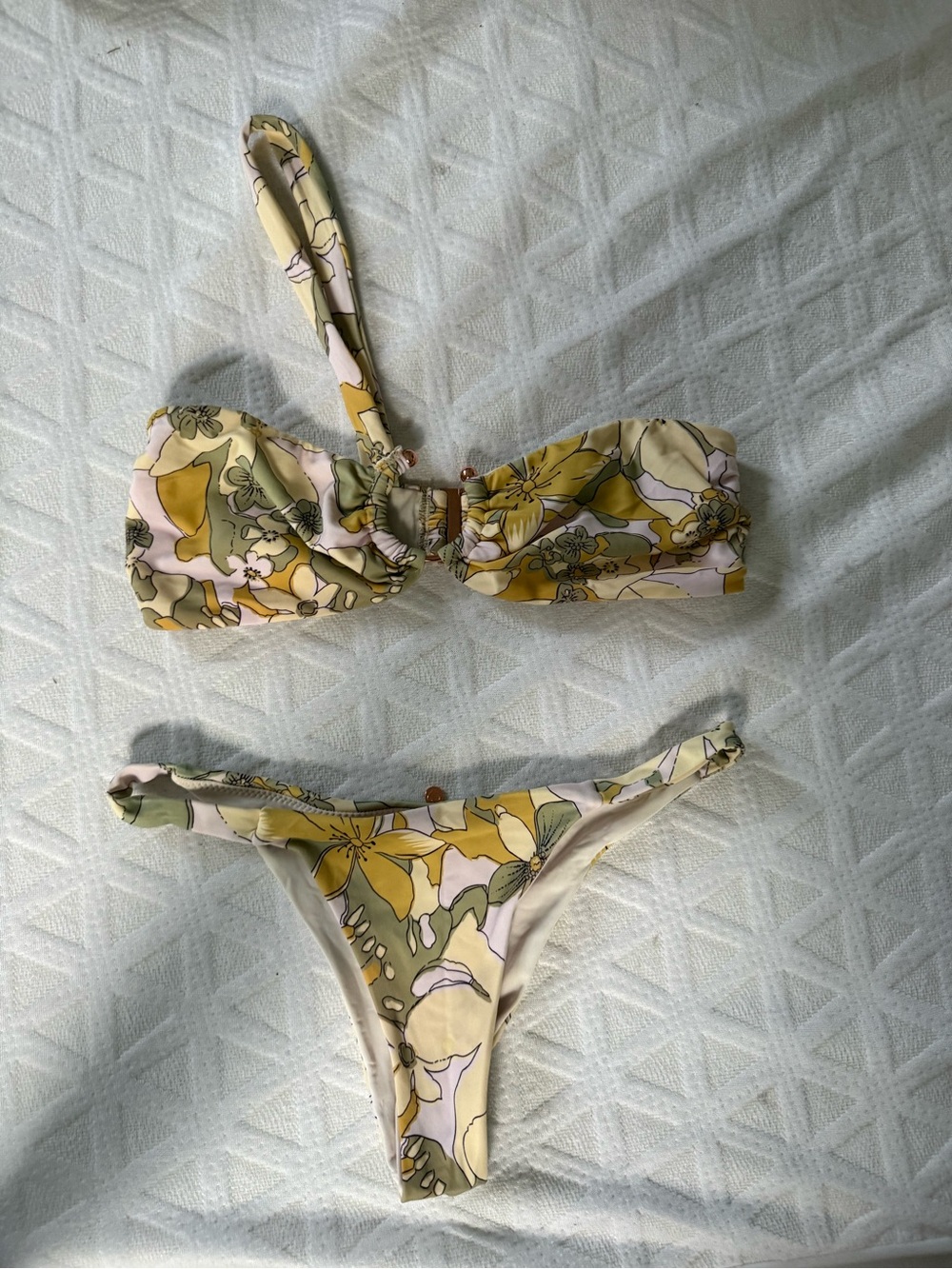 For Love & Lemons Floral Bandeau Bikini Set in Yellow, Olive, Pink
